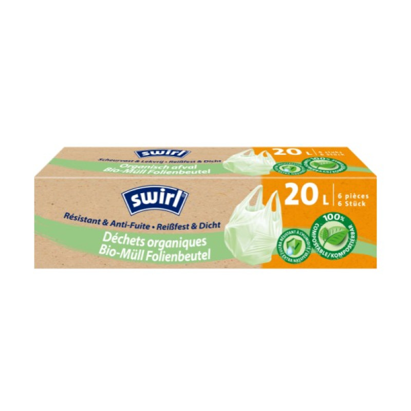 Swirl 6 gab.x20L kompostējami BIO maisi ar rokturiem